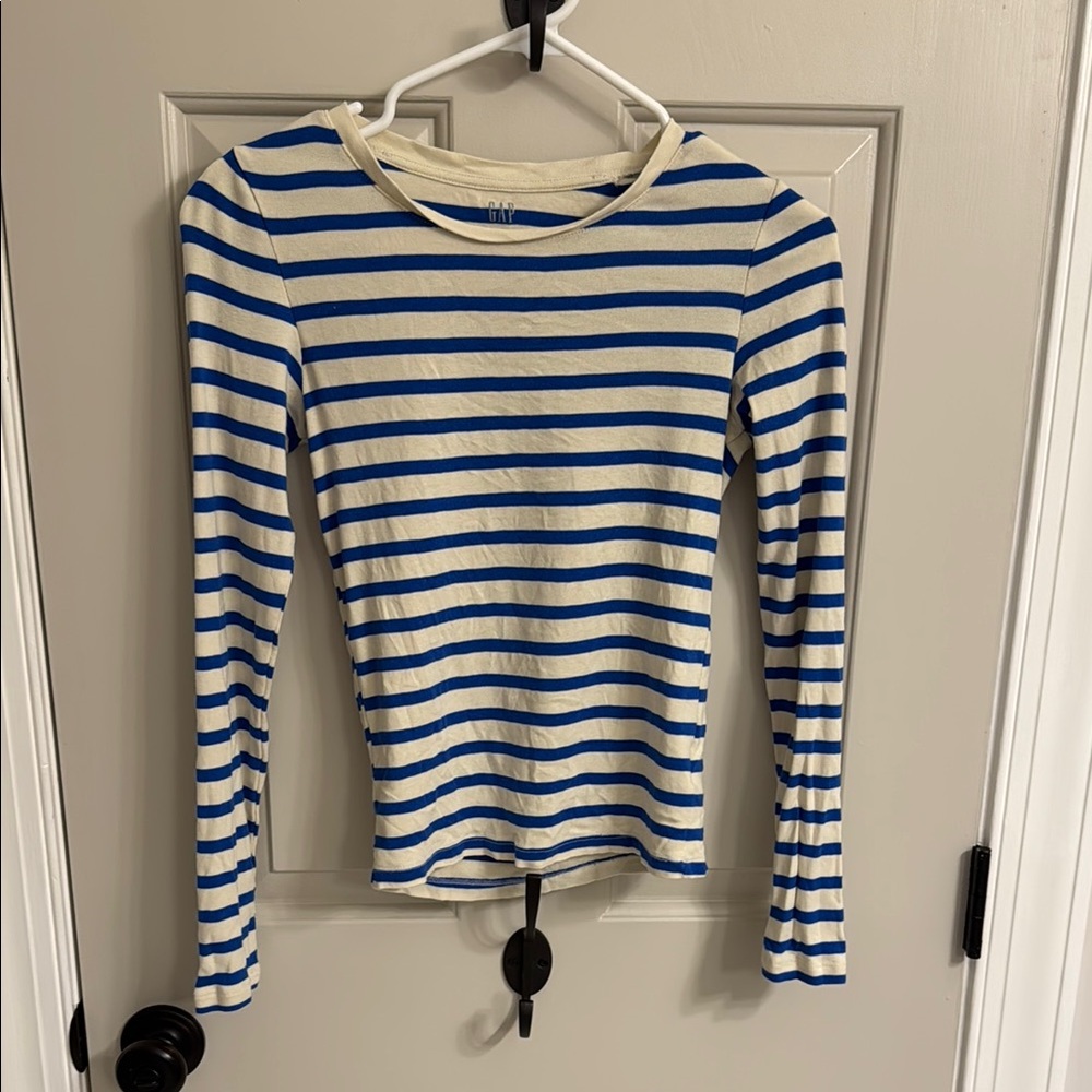 Gap Blue and White Striped Long Sleeve Top